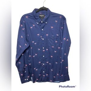 Bonobos Stretch blue flamingo print long sleeve slim fit button down shi…